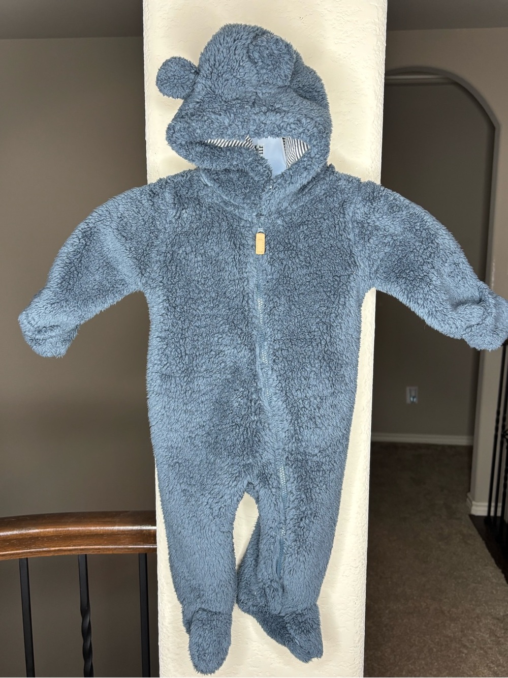 Carter's Fleece Blue Hooded Bear One-Piece Size 6M Winter Novelty Baby Shower